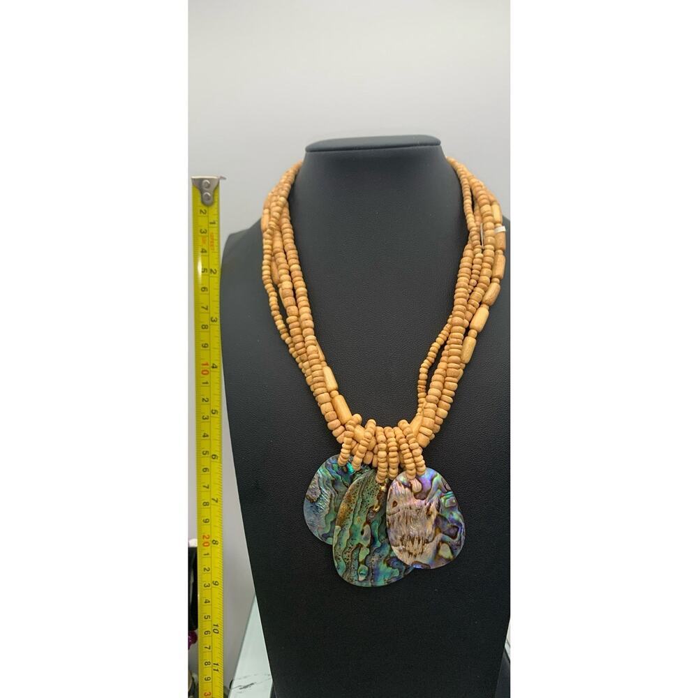 Vintage Nwt Stunning Wooden Beaded & Abalone Shel… - image 6